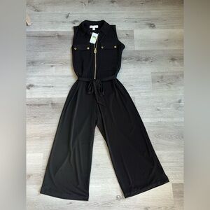 Michael Kors Black Sleeveless Zip-Front Wide-Leg Jumpsuit with Tie